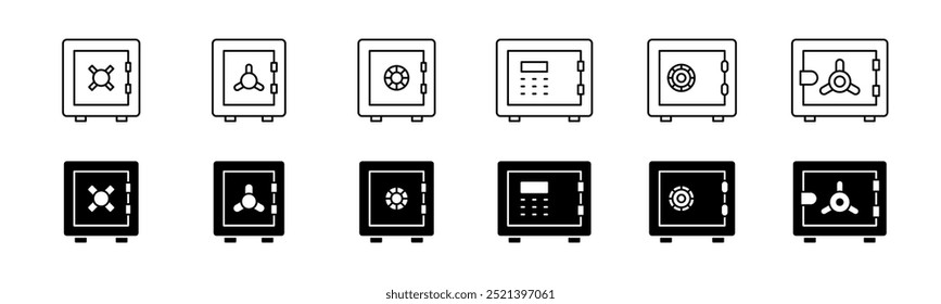Ícone da caixa de depósito. Ícone de caixa segura de linha e glifo. Conjunto de vetores de caixa forte