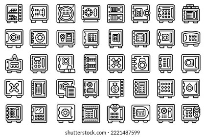 Deposit Box Icons Set Outline Vector. Safe Bank. Closed Code