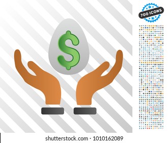 Deposit Care Hands gradient pictograph with 700 bonus bitcoin mining and blockchain icons. Vector illustration style is flat iconic symbols designed for crypto currency apps.