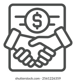 Deposit case handshake line icon, bank account concept. Vector graphics. Hands and dollar coin sign on white background, outline style icon for mobile or web design