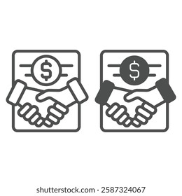 Deposit case handshake line and solid icon, bank account concept. Vector graphics. Hands and dollar coin sign on white background, outline style icon for mobile or web design