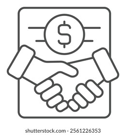 Deposit case handshake thin line icon, bank account concept. Vector graphics. Hands and dollar coin sign on white background, outline style icon for mobile or web design