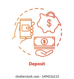 Deposit concept icon. Savings & investments. Casino deposit bonus idea thin line illustration. Digital wallet payment. Cash back and piggy bank. Vector isolated outline drawing