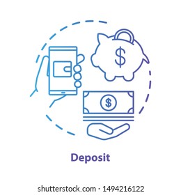 Deposit concept icon. Savings & investments. Casino deposit bonus idea thin line illustration. Digital wallet payment. Cash back and piggy bank. Vector isolated outline drawing