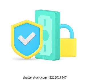 Deposit currency cash money dollar banknote accumulation safety banking storage realistic 3d icon vector illustration. Bank bill accounting budget balance financial investment fund protection secure