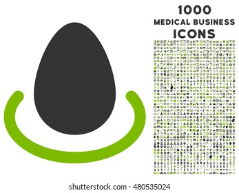 Deposit Egg vector bicolor icon with 1000 medical business icons. Set style is flat pictograms, eco green and gray colors, white background.