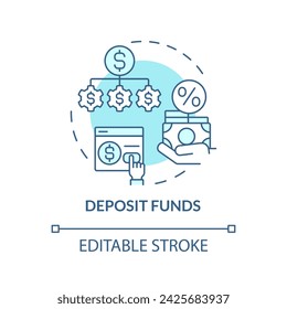 Deposit funds soft blue concept icon. Diversifying investments. Allocating investments. Round shape line illustration. Abstract idea. Graphic design. Easy to use in marketing