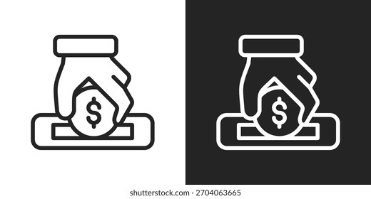 Icono De Depósito En Versión De Línea Sobre Fondo Blanco Y Negro