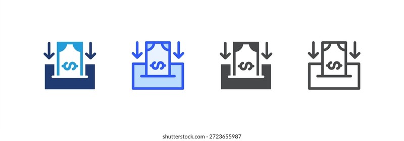 Icono de depósito de múltiples estilos de colección. Ilustración vectorial.