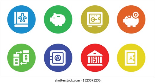 deposit icon set. 8 filled deposit icons.  Simple modern icons about  - Passbook, Transfer, Piggy bank, Safe box, Safebox, Bank