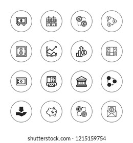 Deposit icon set. collection of 16 outline deposit icons with atm, bank, bills, exchange, piggy, profit, safe box, safebox icons.