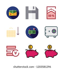 deposit icon set. vector set about piggy bank, money, safebox id and save icons set.