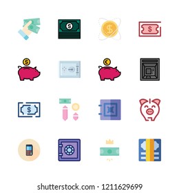 deposit icon set. vector set about safebox, cash machine, investment and safe deposit icons set.
