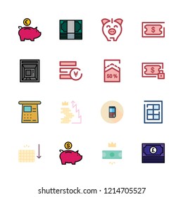 deposit icon set. vector set about yen, cash machine, finance book and percentage icons set.