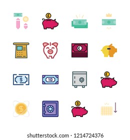 deposit icon set. vector set about cash machine, safebox, investment and money icons set.