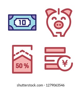 deposit icon set. vector set about money, percentage, yen and piggy bank icons set.
