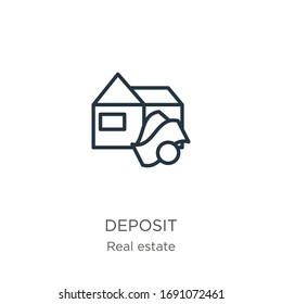 Icono de depósito. Icono de esquema de depósito lineal delgado aislado en fondo blanco de la colección de bienes raíces. Signo vectorial de línea, símbolo para web y móvil