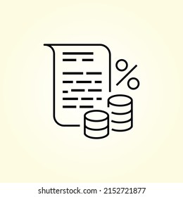 Deposit interest flat line art icon, credit, loan commission. Thin linear logo for financial services, cashback payment, tax fee, invoice with money and percent sign vector illustration.