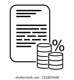 Deposit interest flat line icon, credit, loan commission. Thin linear logo for financial services, cashback payment, tax fee, invoice with money and percent sign vector illustration.