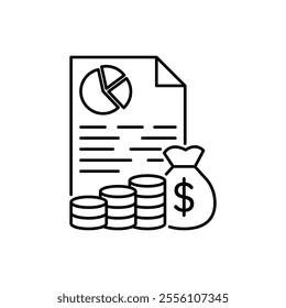 Deposit interest flat line icon, credit, loan commission. Thin linear logo for financial services, cashback payment, tax fee, invoice with money and percent sign vector illustration.