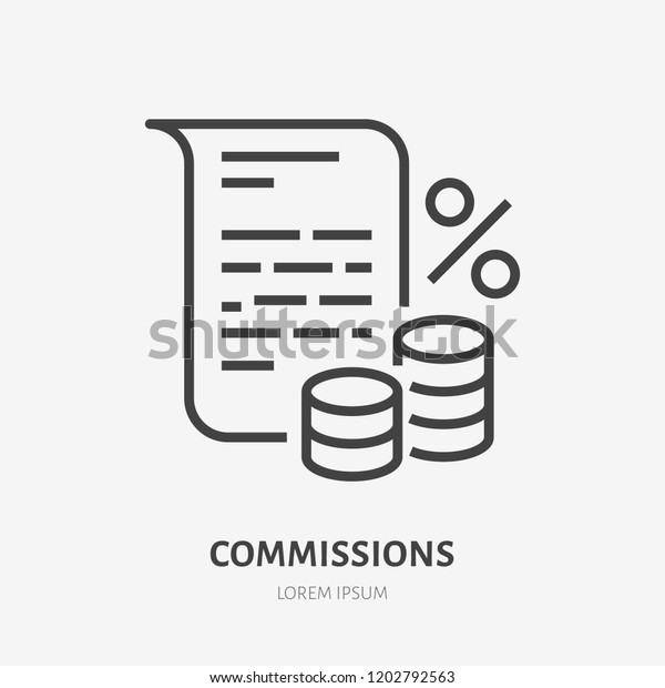 Deposit\
interest flat line icon, credit, loan commission. Thin linear logo\
for financial services, cashback payment, tax fee, invoice with\
money and percent sign vector\
illustration.