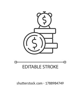 Deposit linear icon. Financial asset. Income from business. Monetary gain during time. Thin line customizable illustration. Contour symbol. Vector isolated outline drawing. Editable stroke