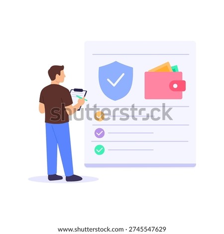 Deposit Management, Tracking and managing tenant security deposits, Flat vector character illustration