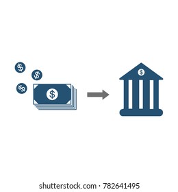 Deposit money with the bank, solid flat icon style.