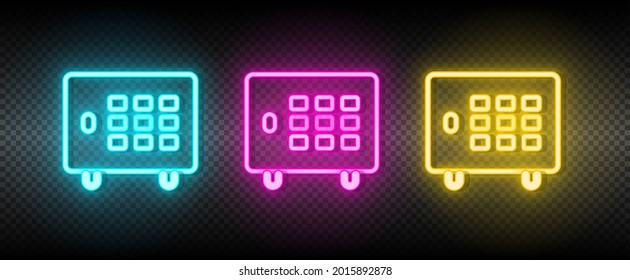 deposit, money, strongbox neon vector icon. Illustration neon blue, yellow, red icon set.