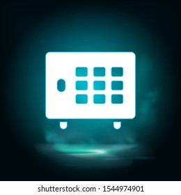 Deposit, money, strongbox vector icon. Lighting blue smoke neon icon.