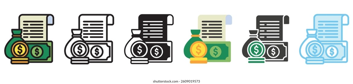 Deposit multi style, mini illustration icon set. outline, flat, glyph, line color, UI, UX, app and web, digital or print. vector EPS 10 related to payment service, economy, ecommerce, market