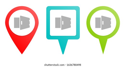 deposit, open, safe. Multicolor pin vector icon, diferent type map and navigation point.