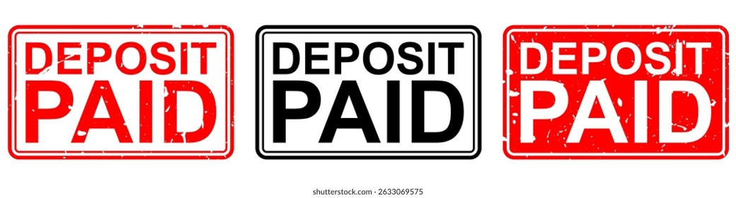 Depósito pago grunge vetor estampado para transação financeira, confirmação de reserva e pagamento concluído. Ideal para etiqueta de fatura ou ilustração de sinal de documento comercial.