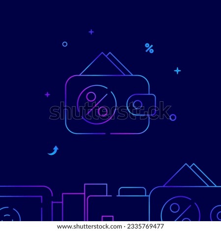 Deposit percent wallet gradient line vector icon, simple illustration on a dark blue background, banking and money related bottom border.