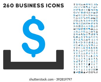 Deposit Placement icon within 260 vector business pictogram set. Style is bicolor flat symbols, light blue and gray colors, white background.