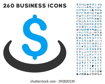 Deposit Placement icon within 260 vector business pictogram set. Style is bicolor flat symbols, light blue and gray colors, white background.