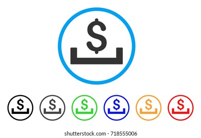 Deposit Placement rounded icon. Style is a flat deposit placement gray symbol inside light blue circle with black, gray, green, blue, red, orange versions.