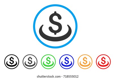 Deposit Placement rounded icon. Style is a flat deposit placement grey symbol inside light blue circle with black, gray, green, blue, red, orange versions.