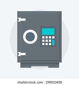 Caja de seguridad de protección deposit, estilo plano, colorido, icono vectorial para gráficos de información, sitios web, medios móviles e impresos.