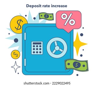 Incremento de la tasa de depósito como parte del ciclo de expectativas de inflación. La crisis económica y las consecuencias de la caída del valor del dinero. Ilustración vectorial plana