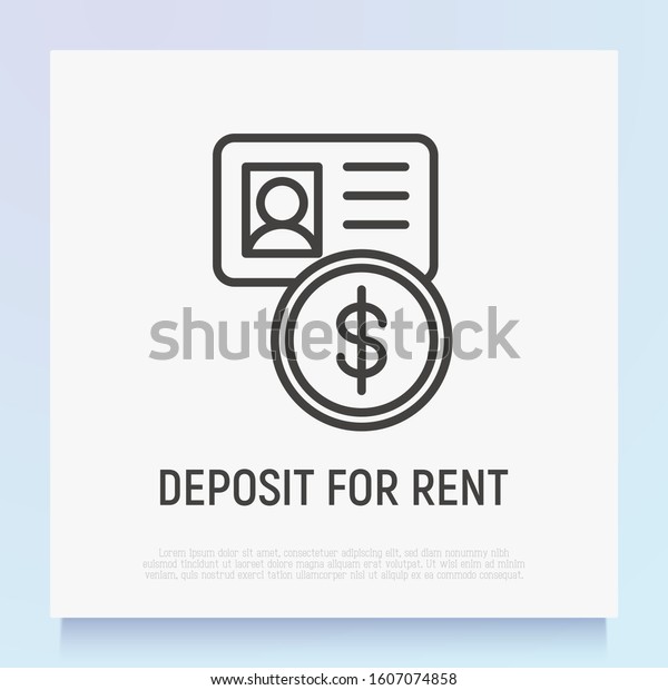 Deposit for\
rent thin line icon. ID card and dollar coin. Car, bike or property\
rent. Modern vector\
illustration.