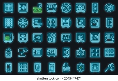 Deposit room icons set. Outline set of deposit room vector icons neon color on black