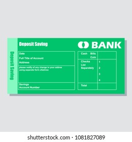 Deposit Saving Account Bank Payment Paper Slip With Text Space To Add Your Identity And Amounts. Vector Illustration