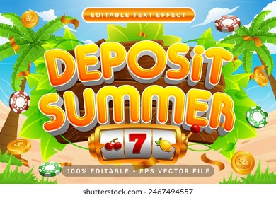 deposit summer 3d text effect and editable text effect with illustration of summer on the beach