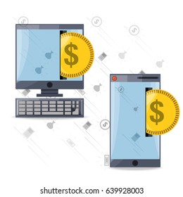 depositing coin on smartphone and computer for online payment