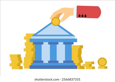 Depositing money at a bank account. Vector simple color flat illustration.