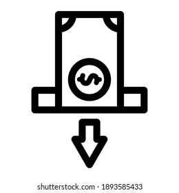 Depositing, saving cash - business, website related single icon on white background, thin line, outline - EPS Vector.  