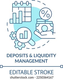 Deposits and liquidity management turquoise concept icon. Treasury management service abstract idea thin line illustration. Isolated outline drawing. Editable stroke. Arial, Myriad Pro-Bold fonts used