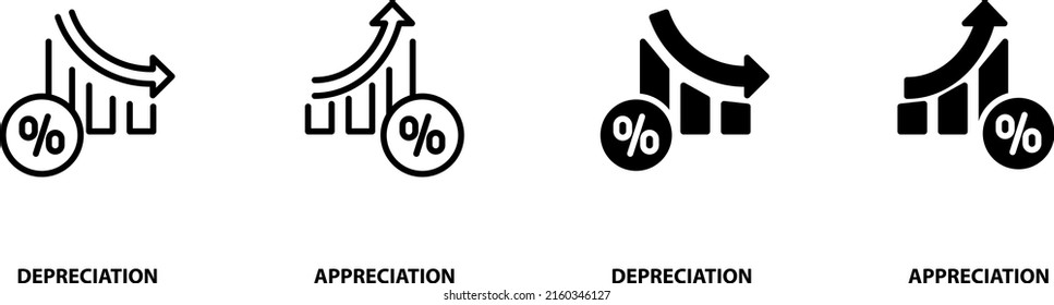 Icono de depreciación y apreciación , ilustración vectorial