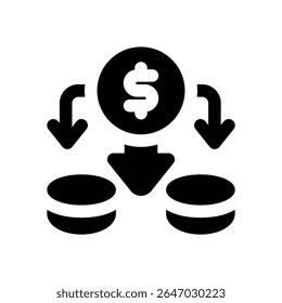 depreciation glyph icon. Strong and solid vector icon for websites, mobile interfaces, presentations, and visual branding. High quality and easy to edit.